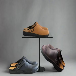 Men's Leather Slip-On Clogs with Buckle Strap
