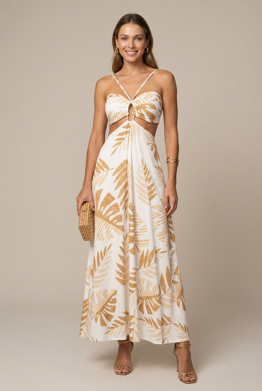 Women's Drawstring Backless Strappy Cami Maxi Dress