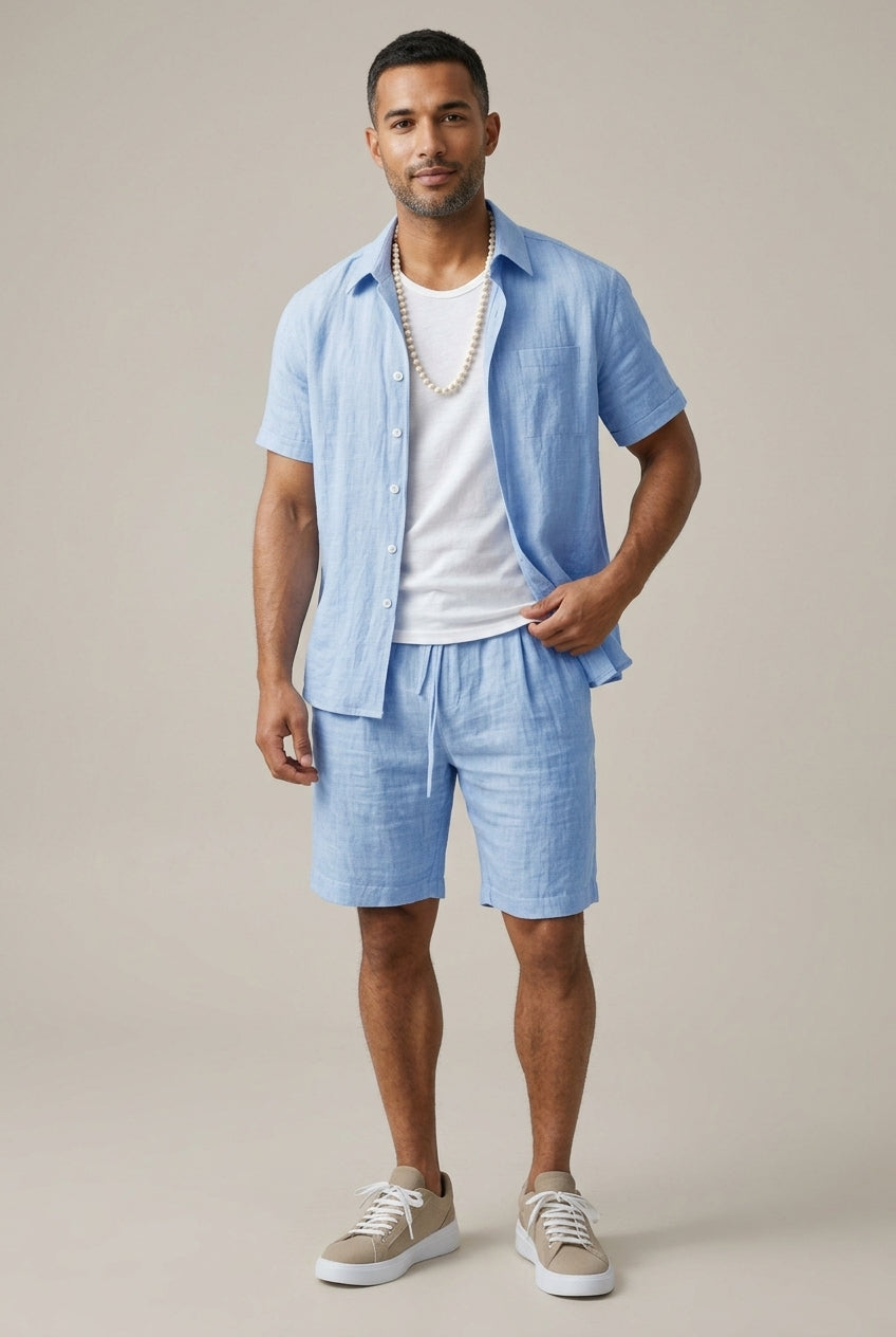 Men's Two-Piece Set Woven Short Sleeve Quick Dry Drawstring