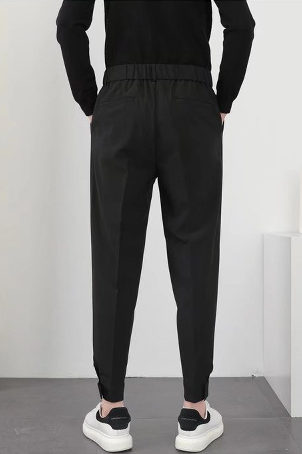 Men's High-Waisted Elastic Waist Tapered Cuffed Trousers