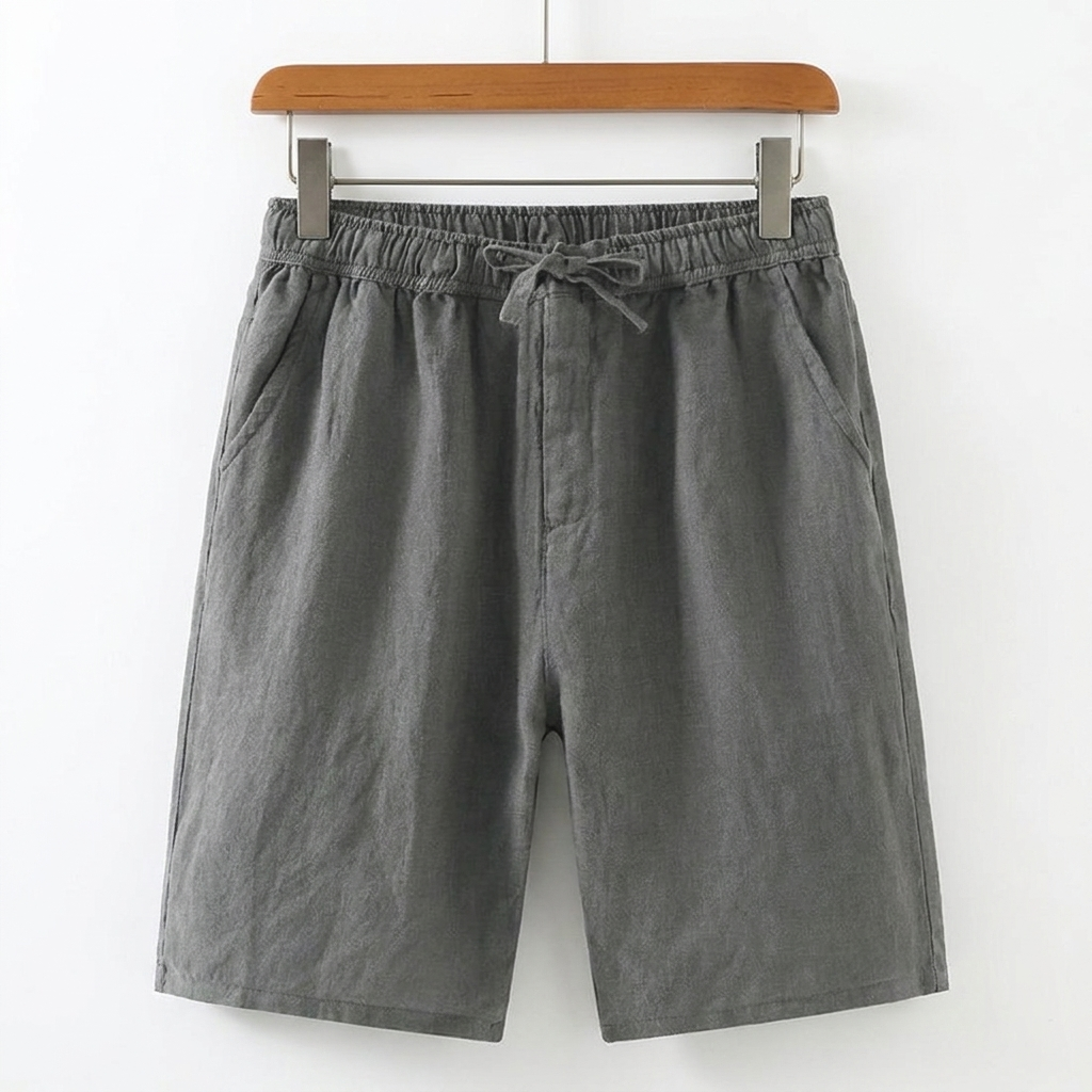 Men's Linen Drawstring Shorts with Elastic Waist