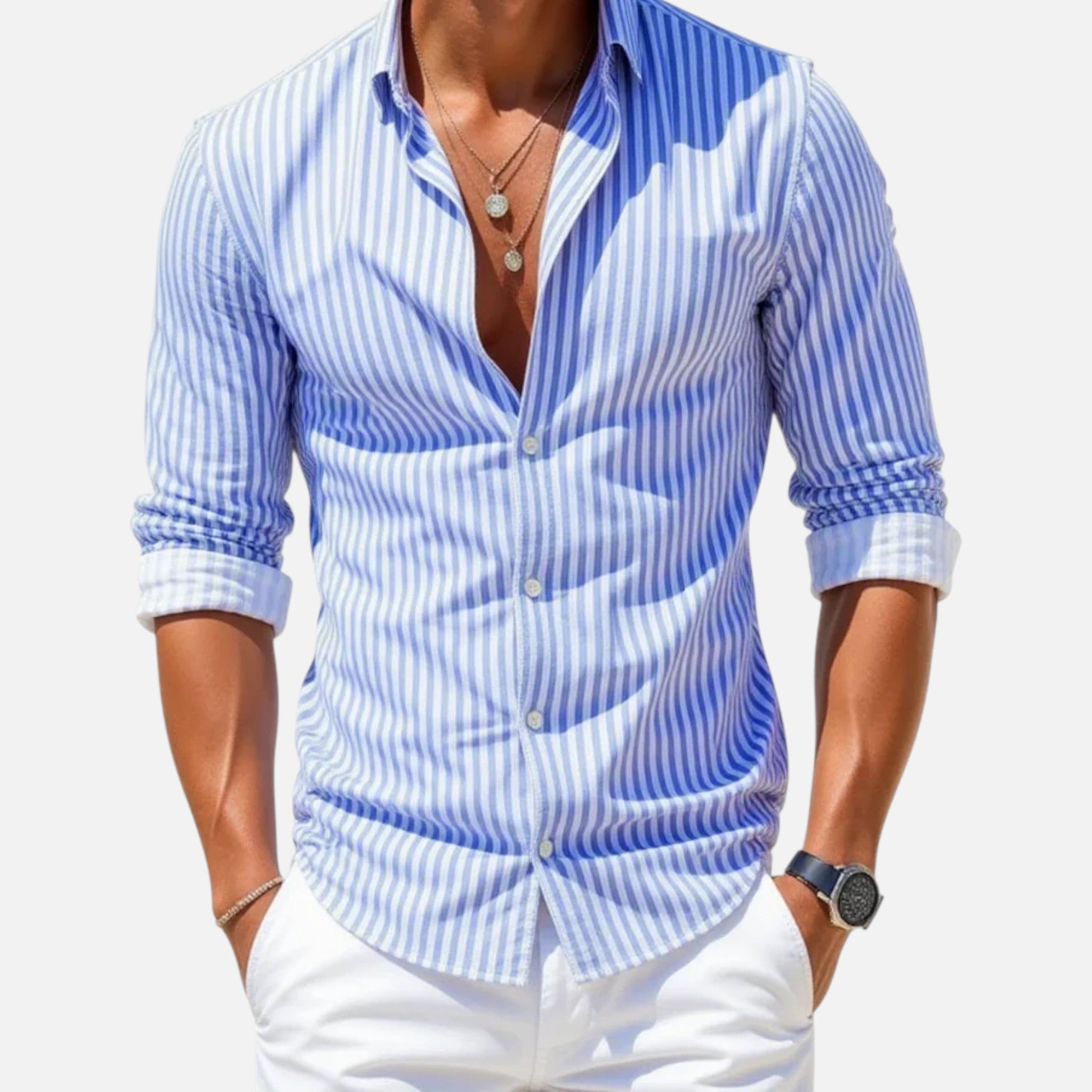 Men’s Slim-Fit Striped Business Shirt – Refined Everyday Tailoring