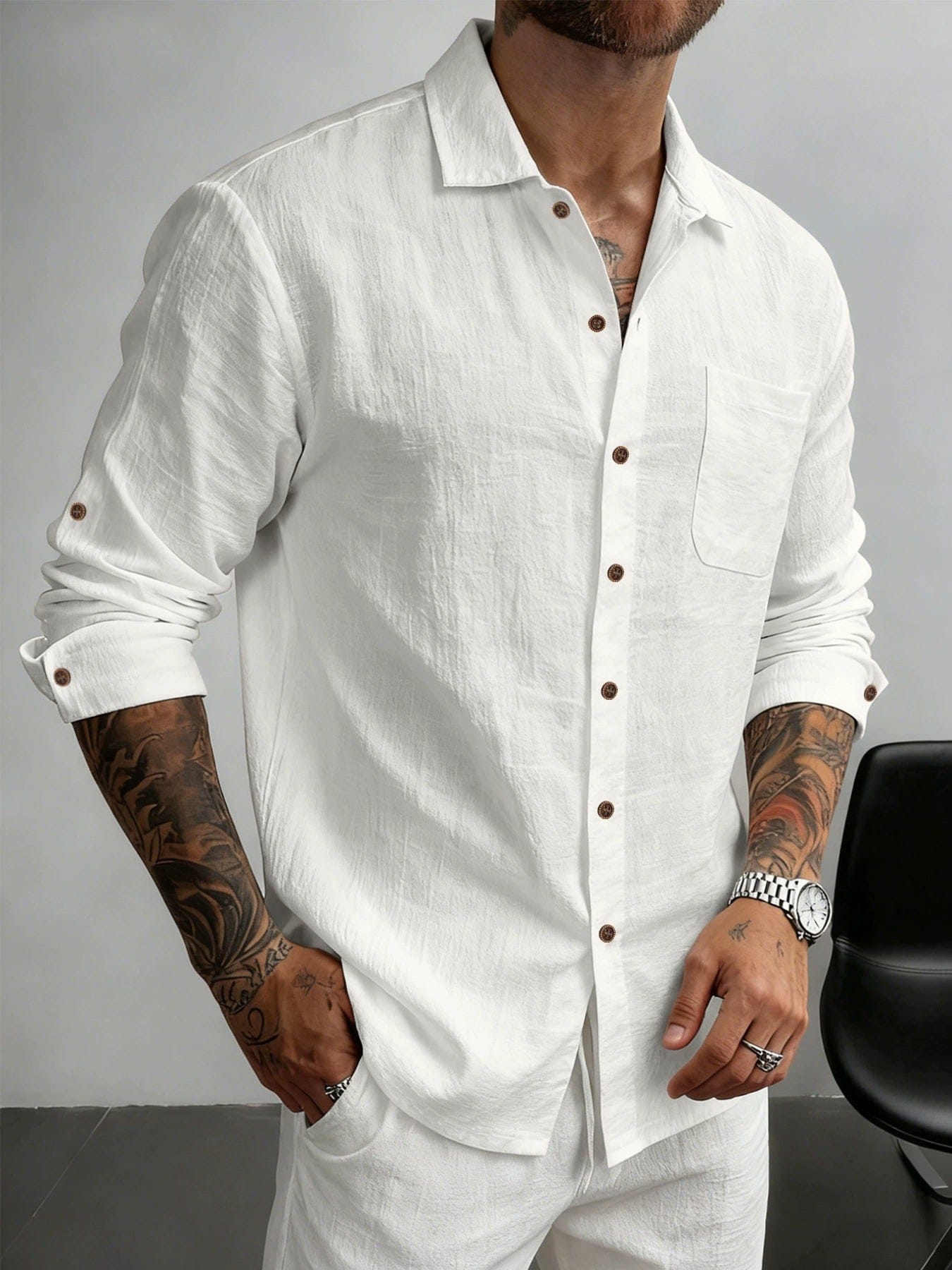 Men's Cotton Textured Business Casual Button Down Shirt