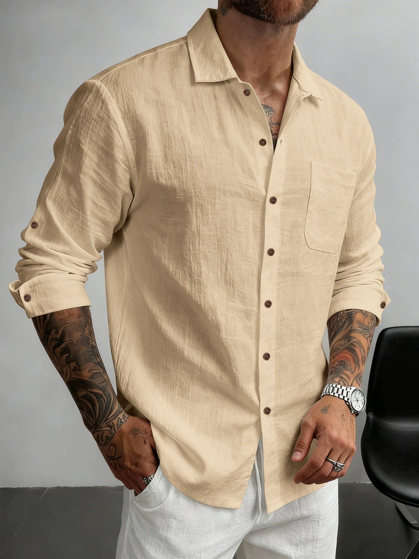 Men's Cotton Textured Business Casual Button Down Shirt