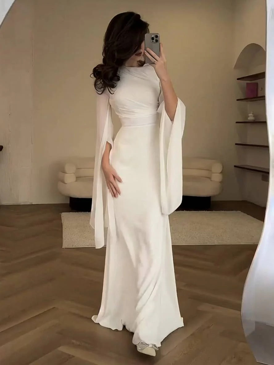 Women’s Cape Sleeve Maxi Dress with Draped Silhouette for Evening Wear