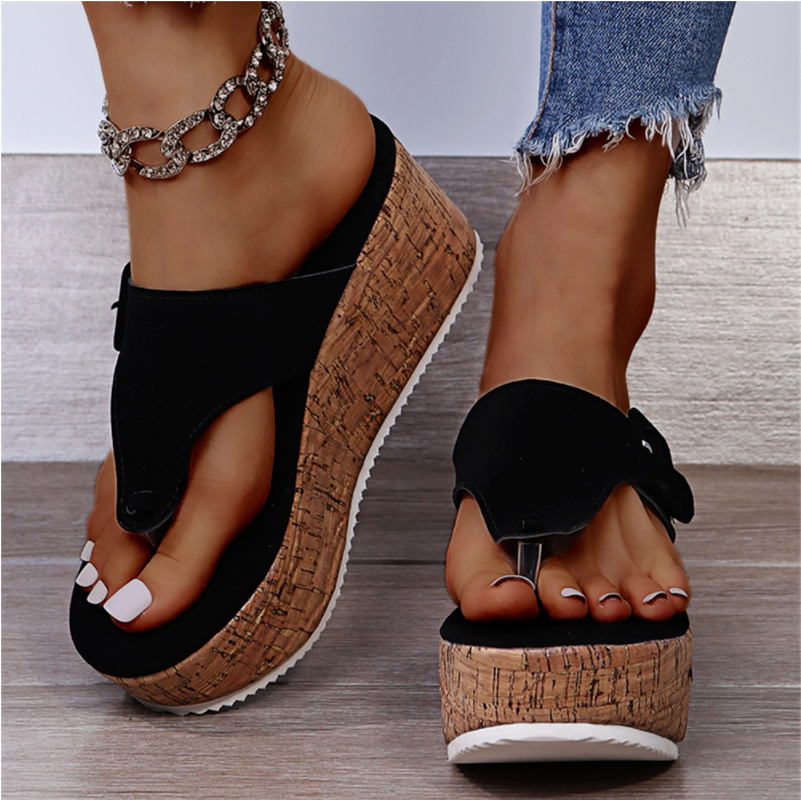 Women’s High Wedge Sandals with Toe Post and Platform Sole