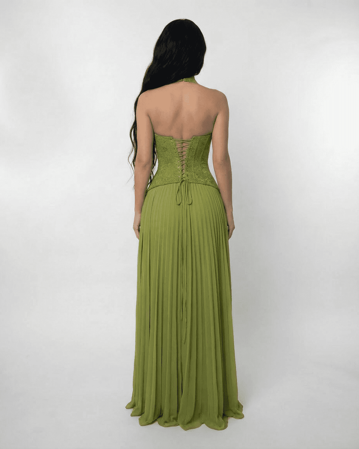 Robe maxi bustier à bretelles avec dos lacé pour femmes