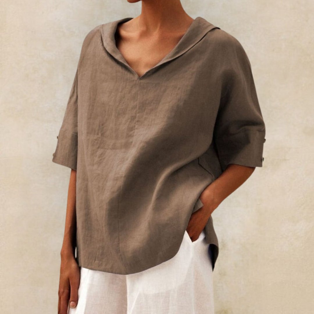 Women's Hoodies Linen Short Sleeve V-Neck Drawstring