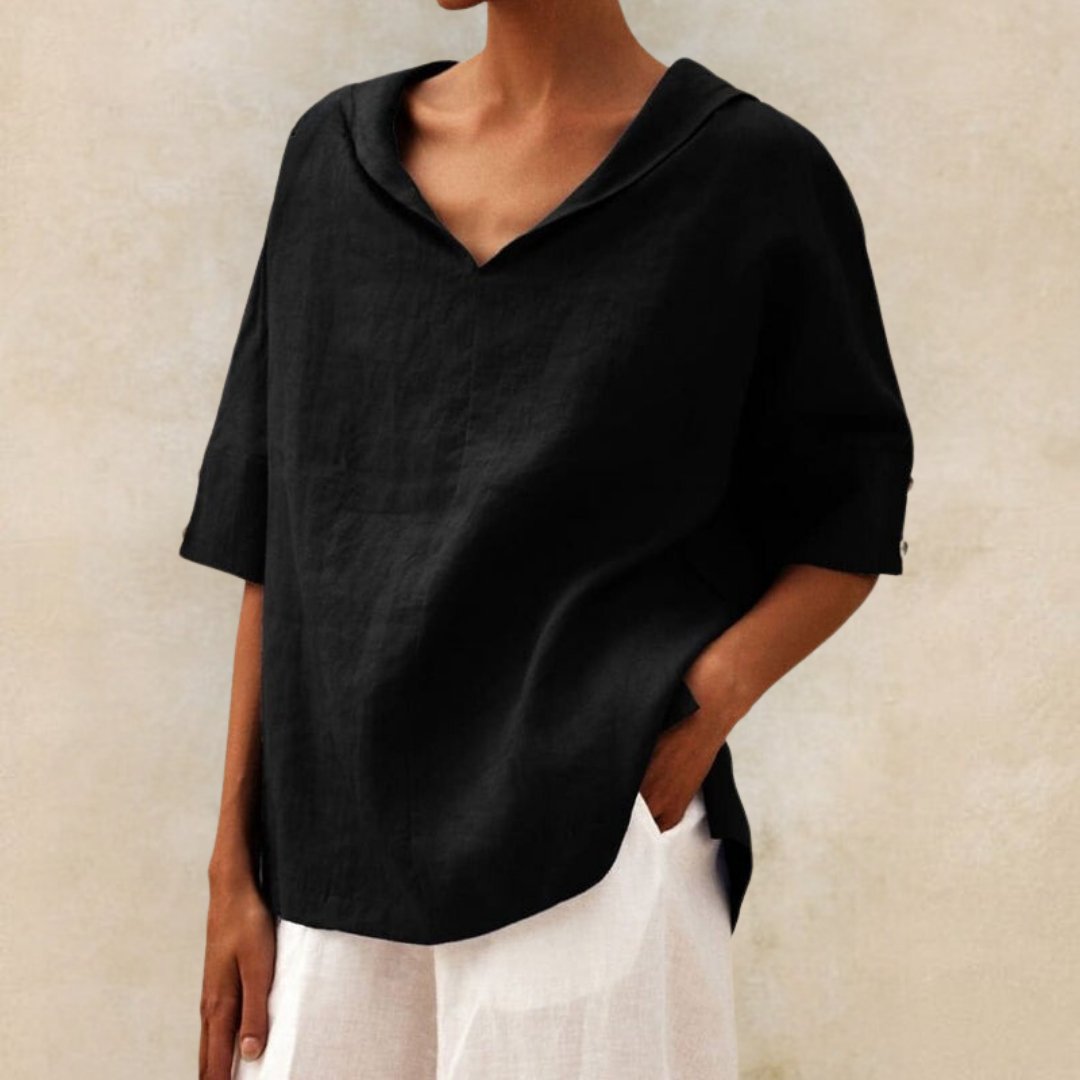 Women's Hoodies Linen Short Sleeve V-Neck Drawstring