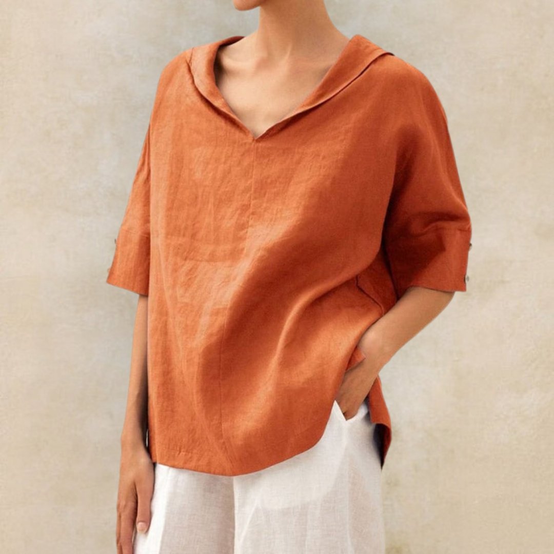Women's Hoodies Linen Short Sleeve V-Neck Drawstring
