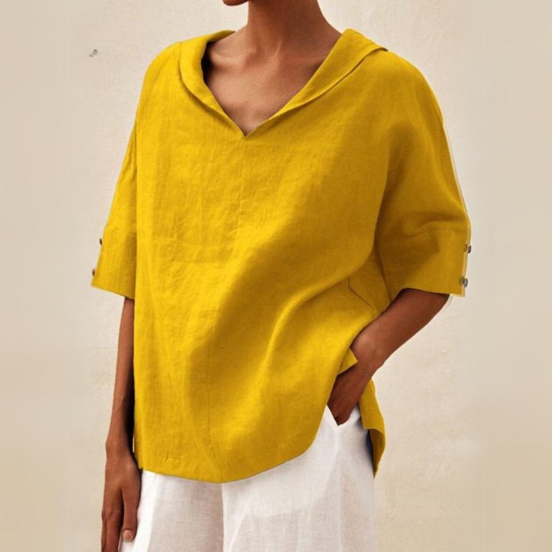 Women's Hoodies Linen Short Sleeve V-Neck Drawstring