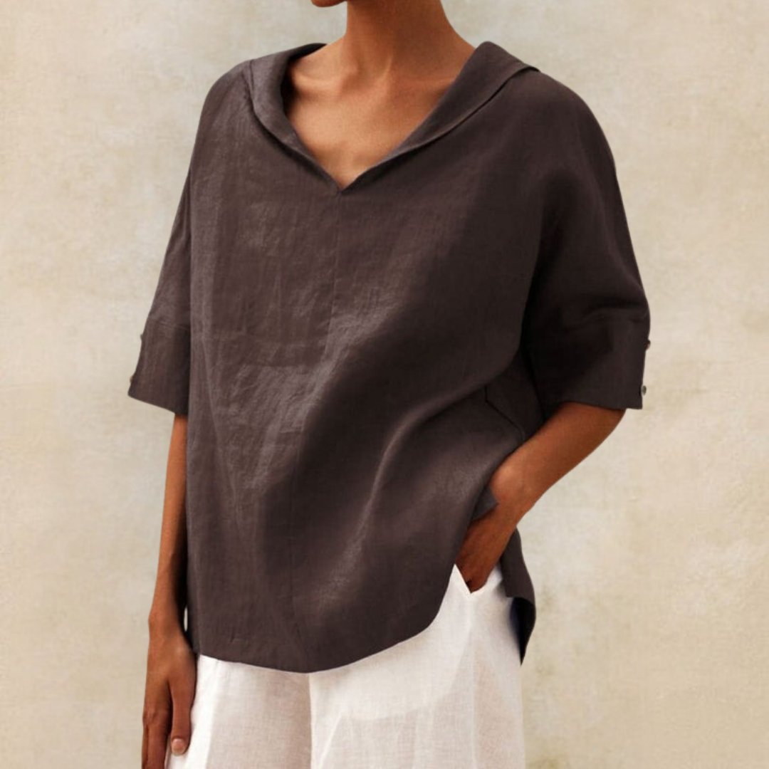 Women's Hoodies Linen Short Sleeve V-Neck Drawstring