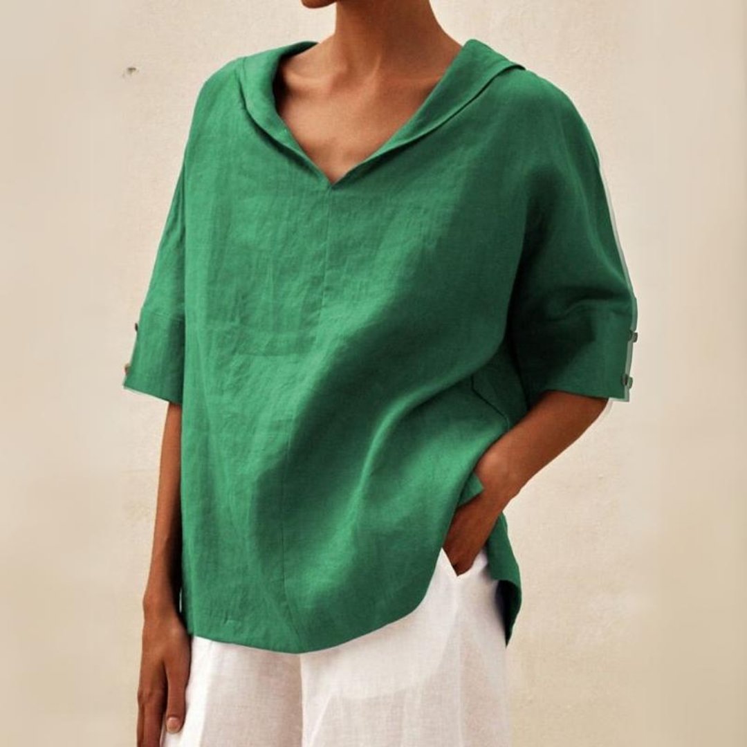 Women's Hoodies Linen Short Sleeve V-Neck Drawstring