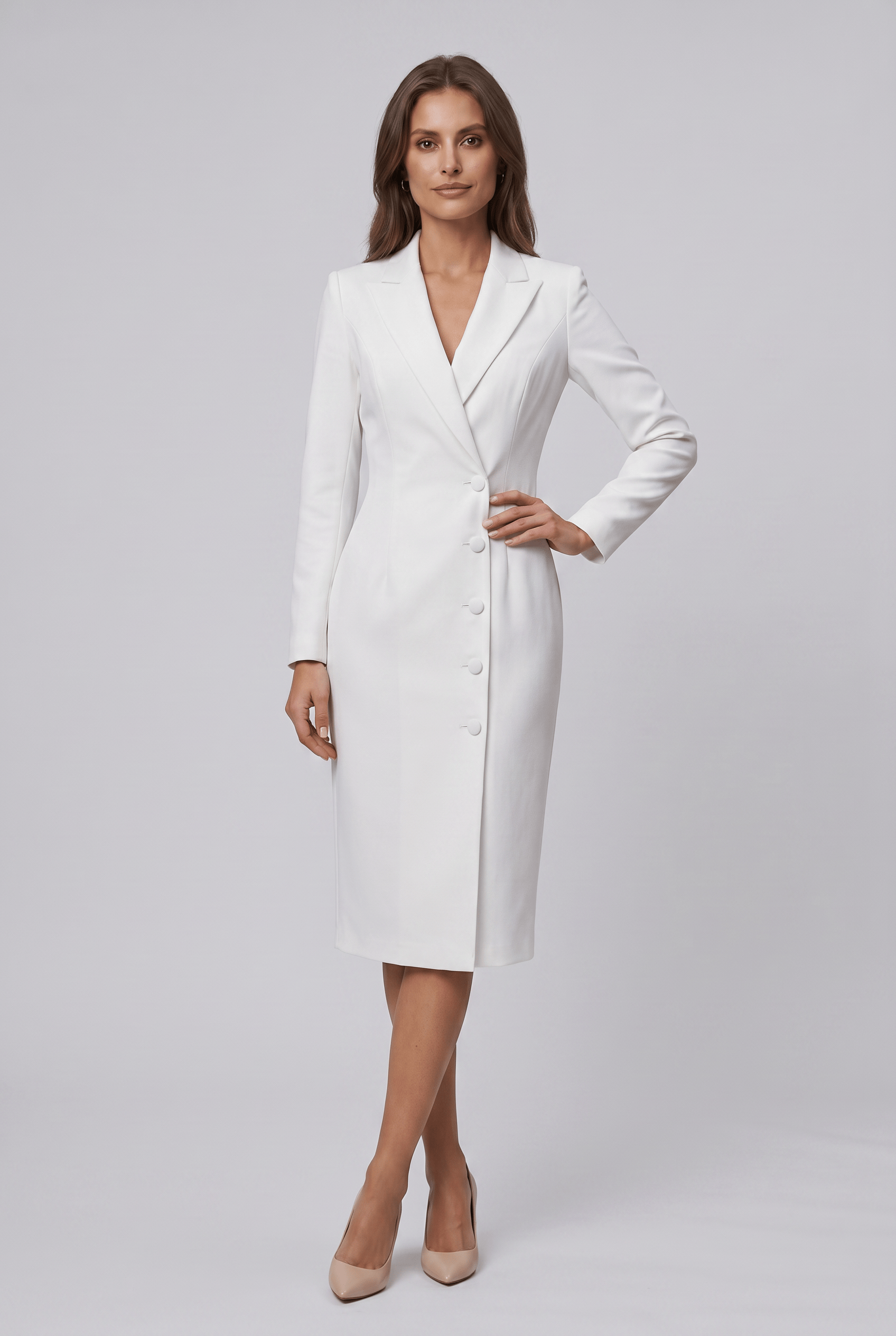 Women's Double-Breasted Blazer Dress - Long Sleeve Lapel Collar Midi