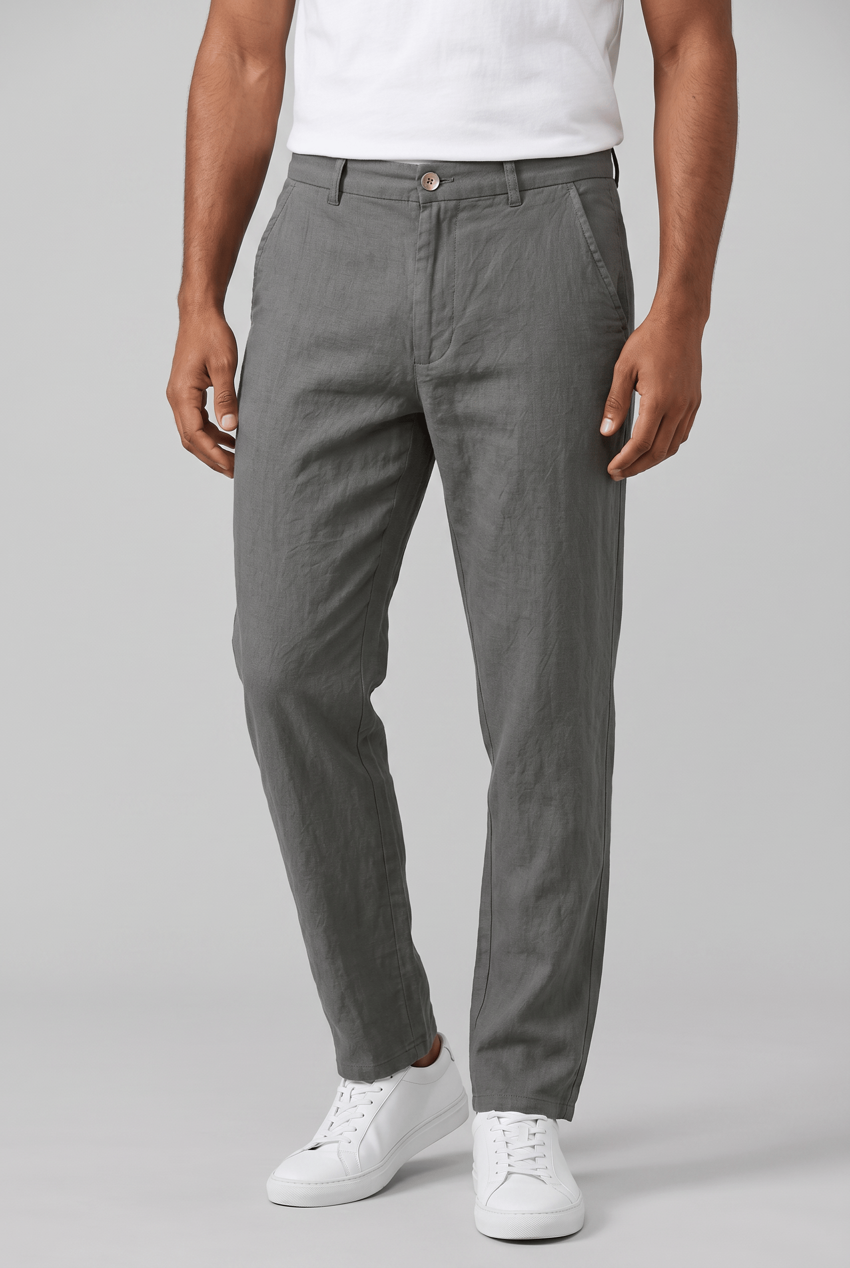 Men's Linen Slim Fit Flat Front Chinos