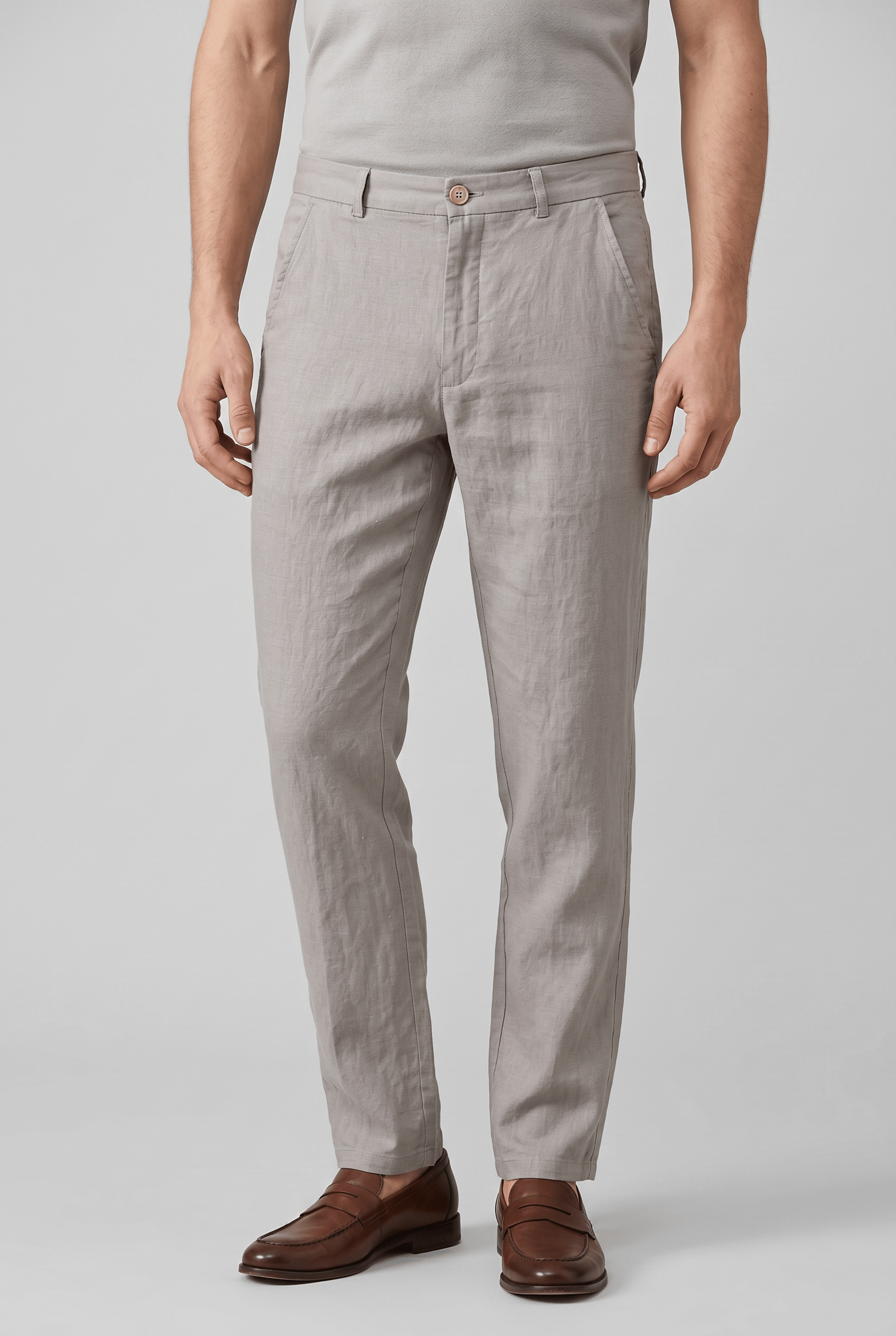 Men's Linen Slim Fit Flat Front Chinos
