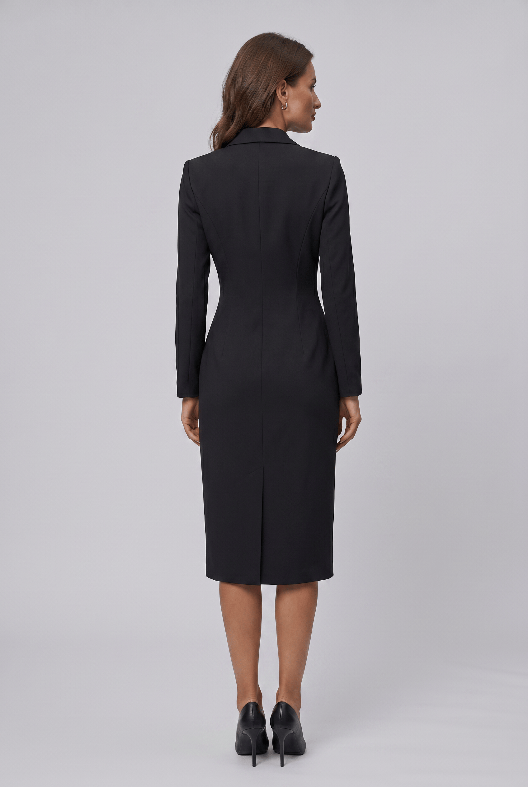 Women's Double-Breasted Blazer Dress - Long Sleeve Lapel Collar Midi