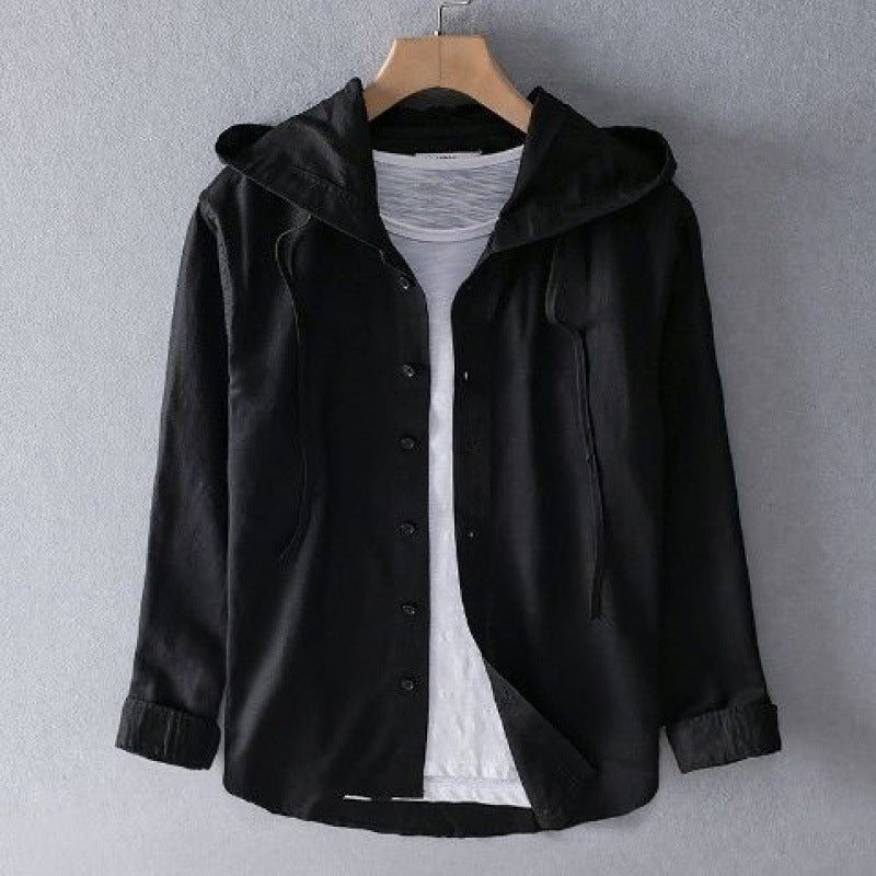 Men's Button - Front Hooded Linen Shirt