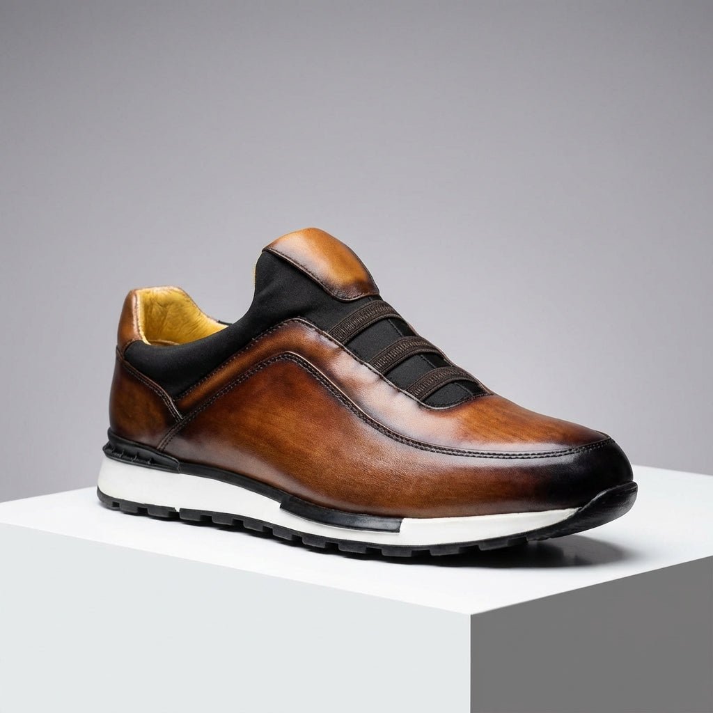 Men’s Casual Sneakers with Round Toe and Elastic Strap Upper