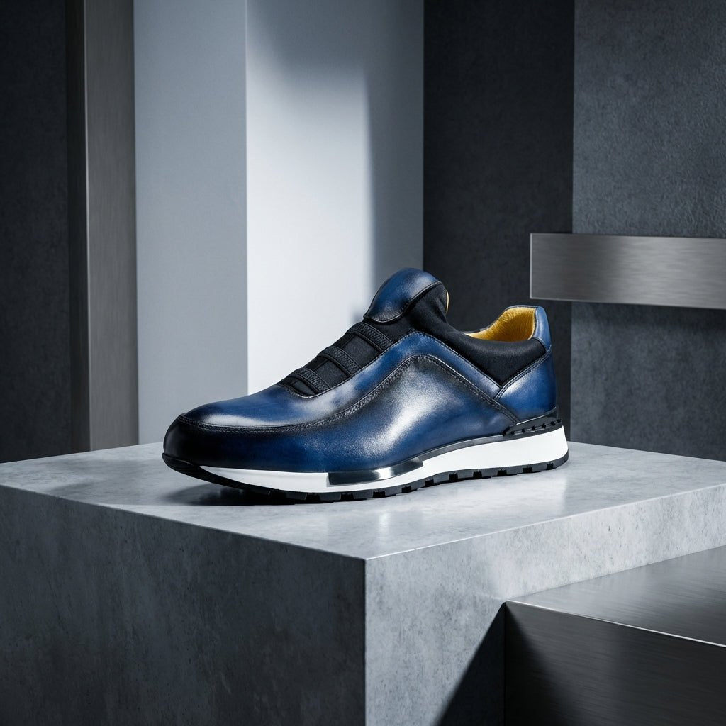 Men’s Casual Sneakers with Round Toe and Elastic Strap Upper