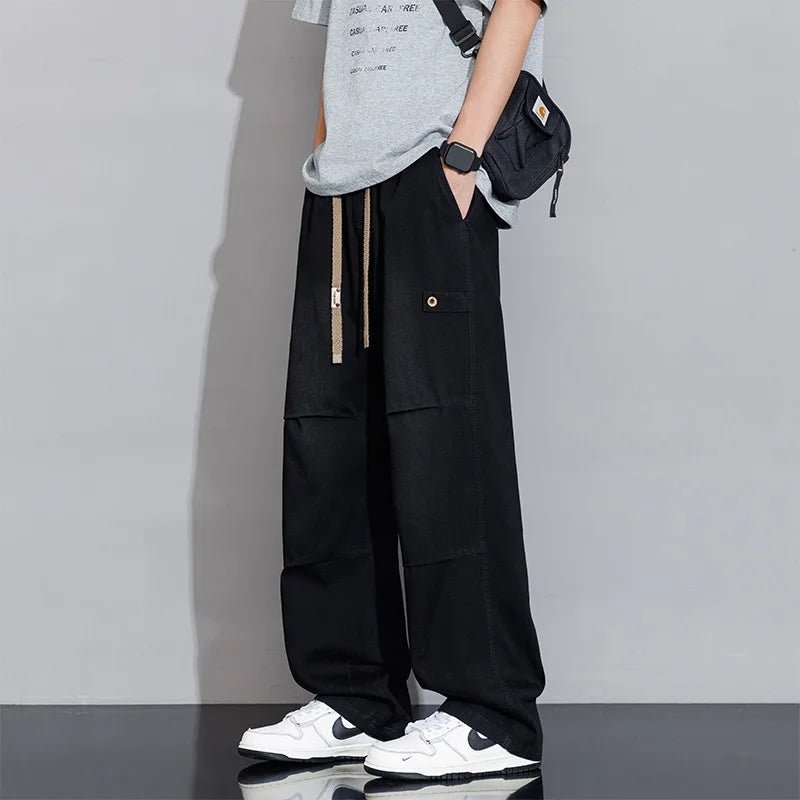 Men's Denim Wide Leg Drawstring Cargo Pants