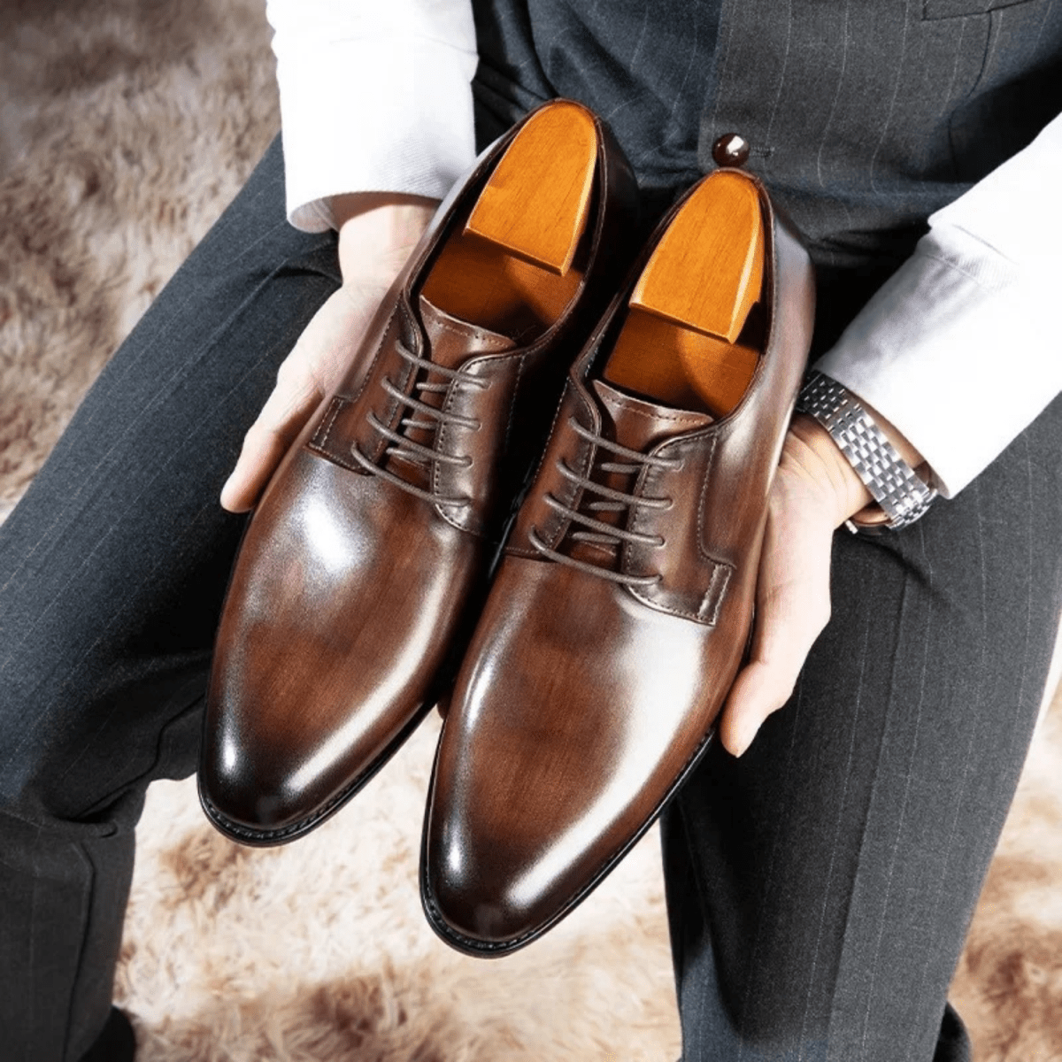Men’s Formal Lace - Up Dress Shoes with Smooth Upper and Rounded Toe