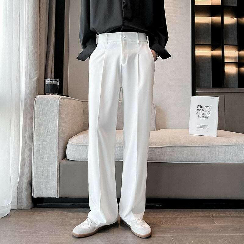 Men's High-Waisted Wide Leg Pleated Front Trousers