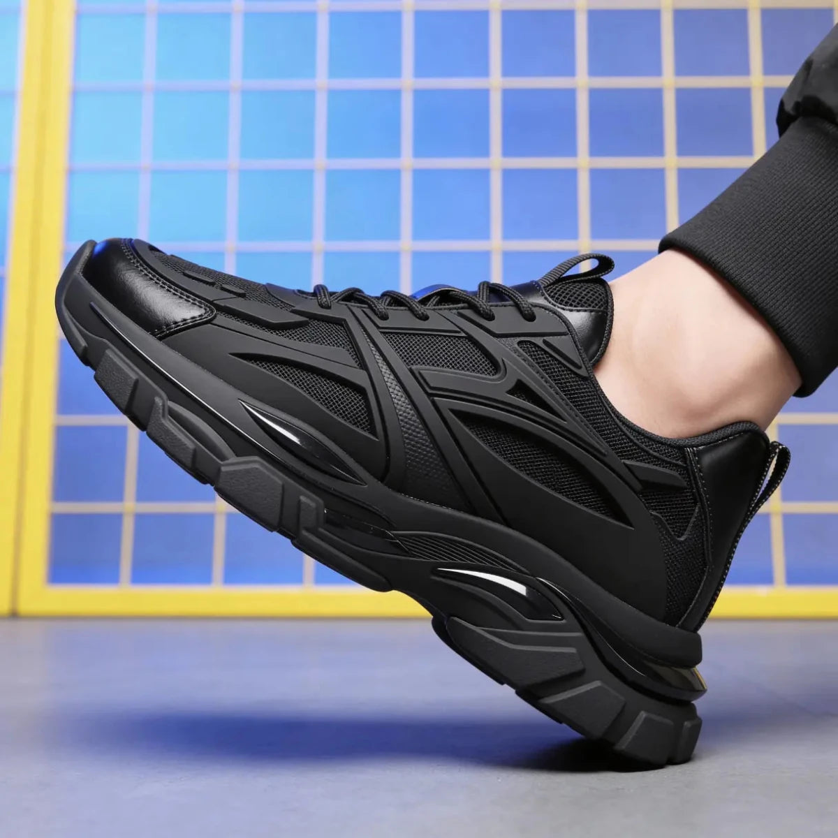 Men’s Lace - Up Athletic Sneakers with Panel Detailing and Chunky Sole