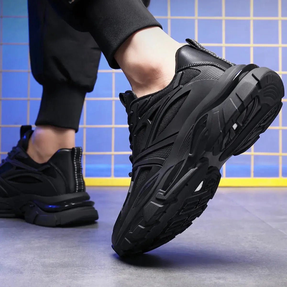 Men’s Lace - Up Athletic Sneakers with Panel Detailing and Chunky Sole
