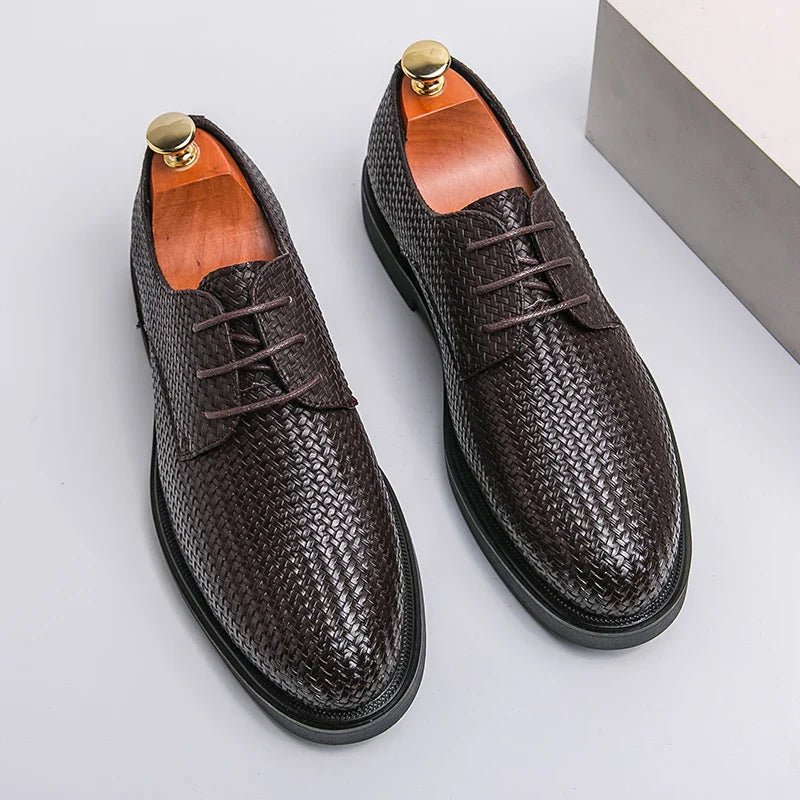 Men’s Lace - Up Dress Shoes with Woven Texture and Rounded Toe