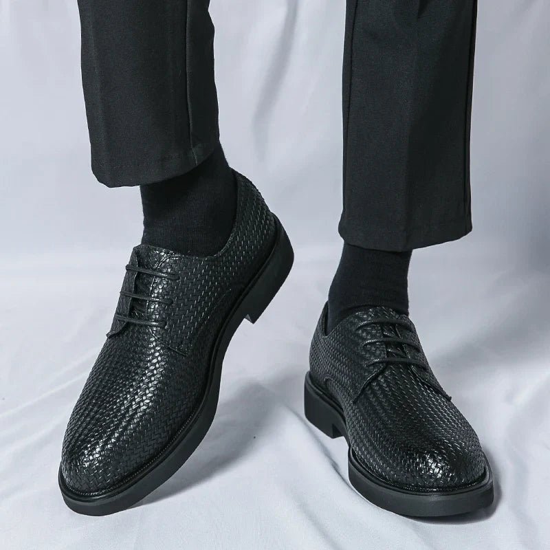 Men’s Lace - Up Dress Shoes with Woven Texture and Rounded Toe