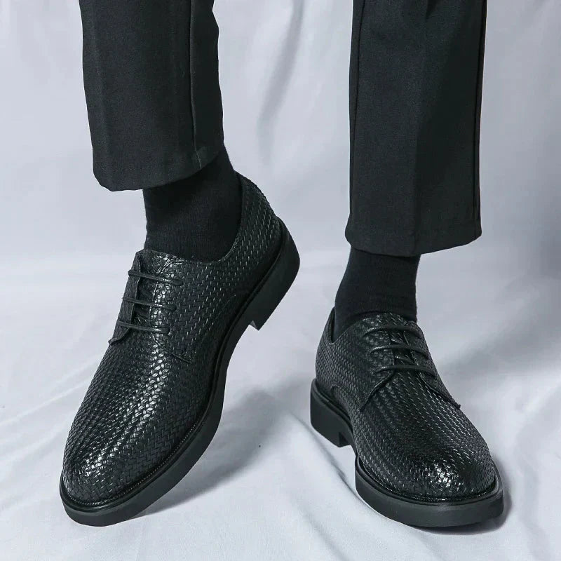 Men’s Lace - Up Dress Shoes with Woven Texture and Rounded Toe
