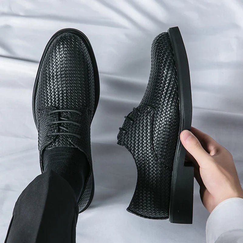 Men’s Lace - Up Dress Shoes with Woven Texture and Rounded Toe
