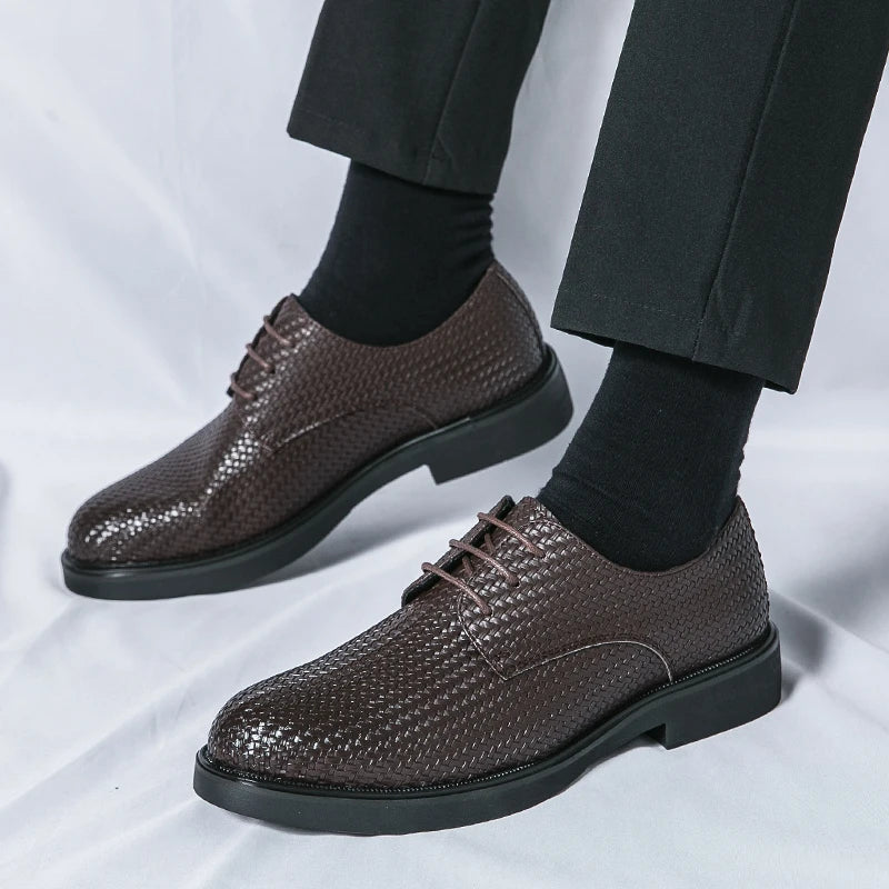 Men’s Lace - Up Dress Shoes with Woven Texture and Rounded Toe