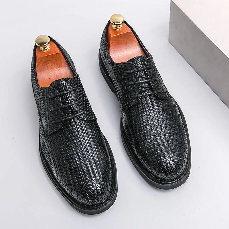 Men’s Lace - Up Dress Shoes with Woven Texture and Rounded Toe