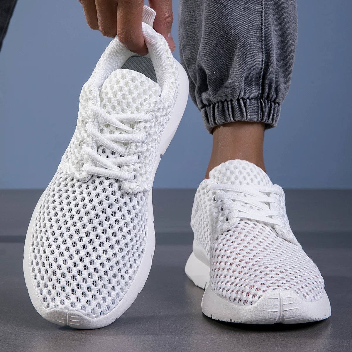 Men’s Lace - Up Mesh Sneakers with Perforated Upper and Lightweight Sole