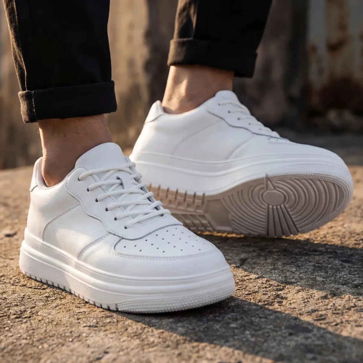 Men’s Lace - Up Platform Sneakers with Perforated Toe and Elevated Sole