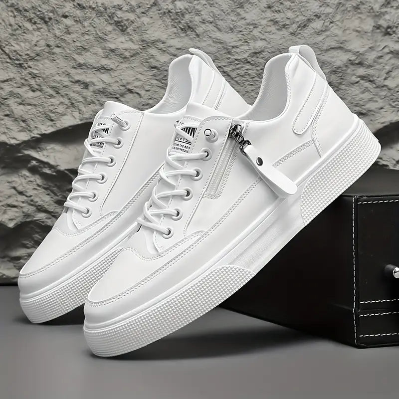 Men's Leather Platform Lace Up Sneakers with Side Zip