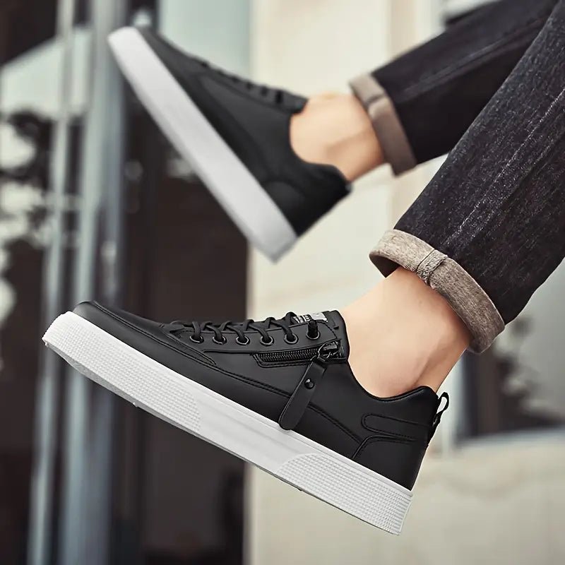 Men's Leather Platform Lace Up Sneakers with Side Zip
