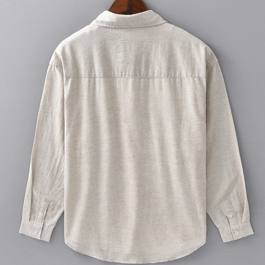 Men's Linen Long Sleeve Button - Up Shirt with Chest Pocket