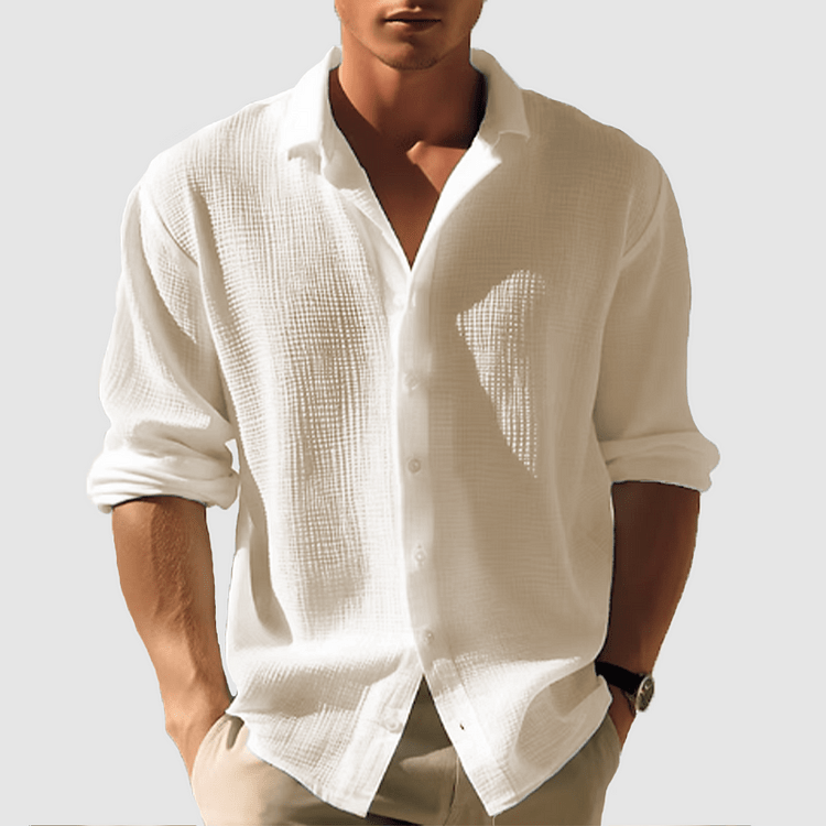 Men’s Long Sleeve Button - Down Shirt with Open Collar