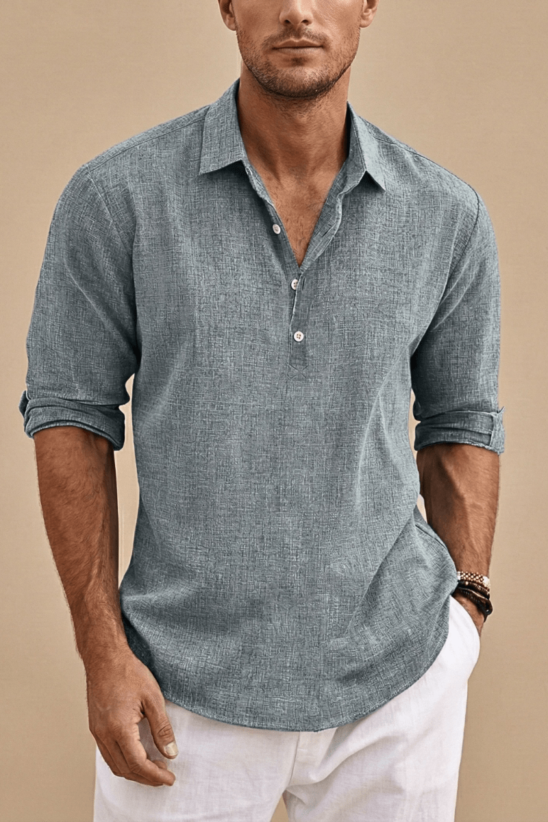 Men’s Long Sleeve Button - Up Shirt with Partial Placket and Spread Collar