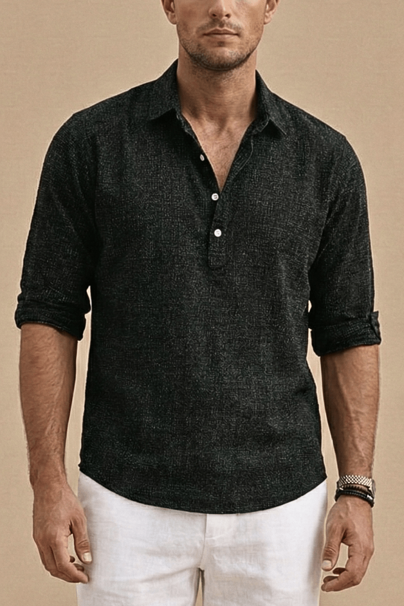 Men’s Long Sleeve Button - Up Shirt with Partial Placket and Spread Collar