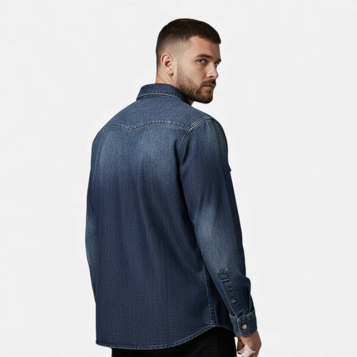 Men’s Long Sleeve Denim Button - Up Shirt with Chest Pockets and Classic Collar