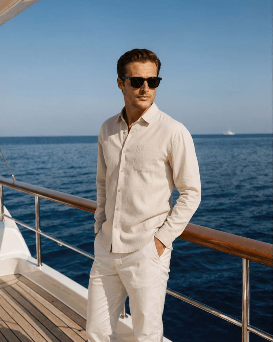Men’s Long Sleeve Linen Shirt with Button Front