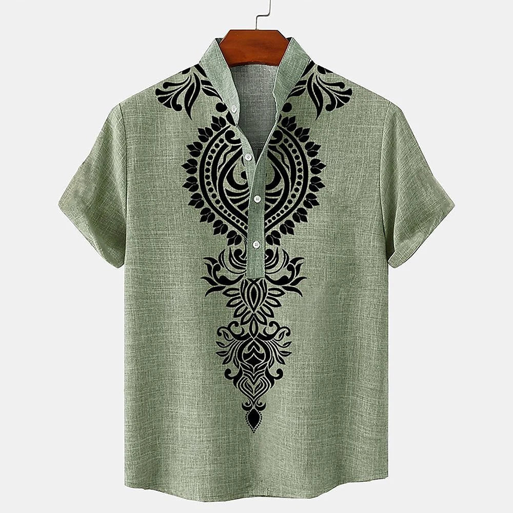 Men’s Nomad Crested Short Sleeve Shirt with Stand Collar Detail