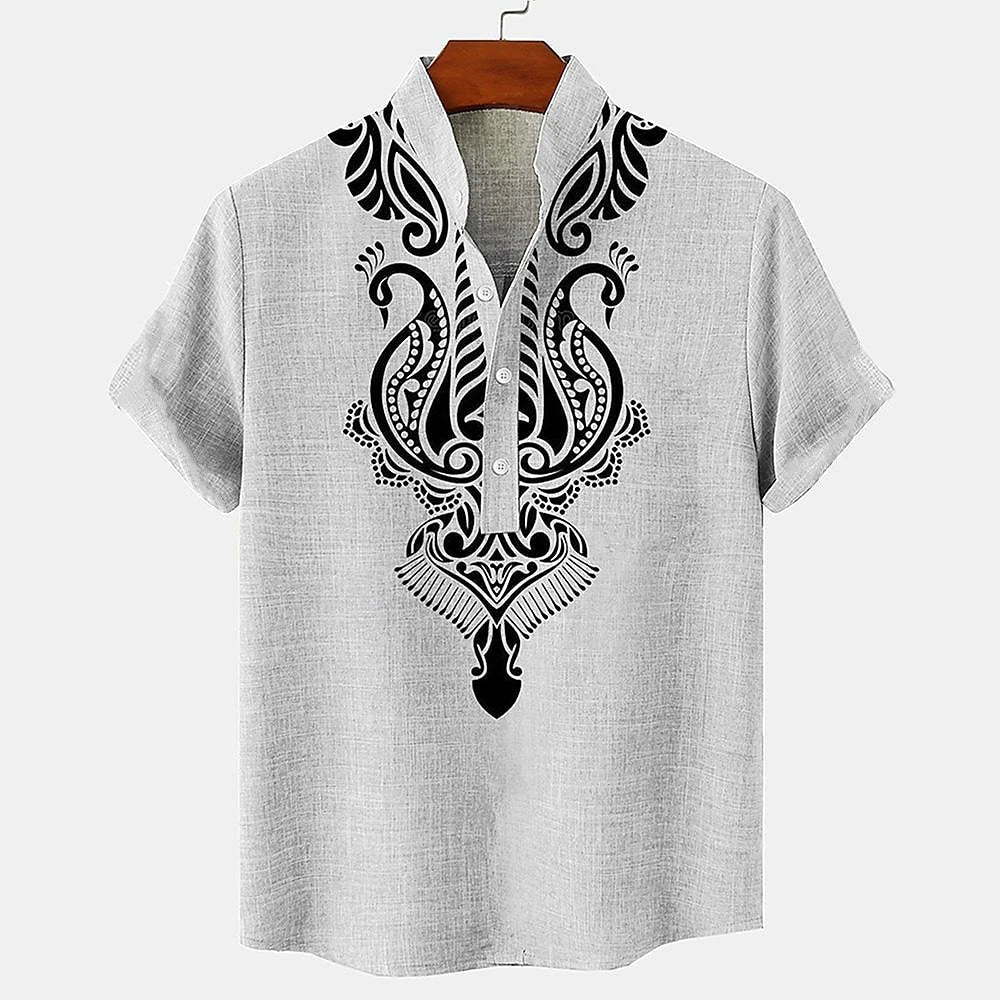 Men’s Nomad Crested Short Sleeve Shirt with Stand Collar Detail