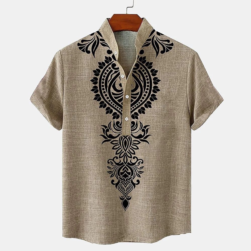 Men’s Nomad Crested Short Sleeve Shirt with Stand Collar Detail
