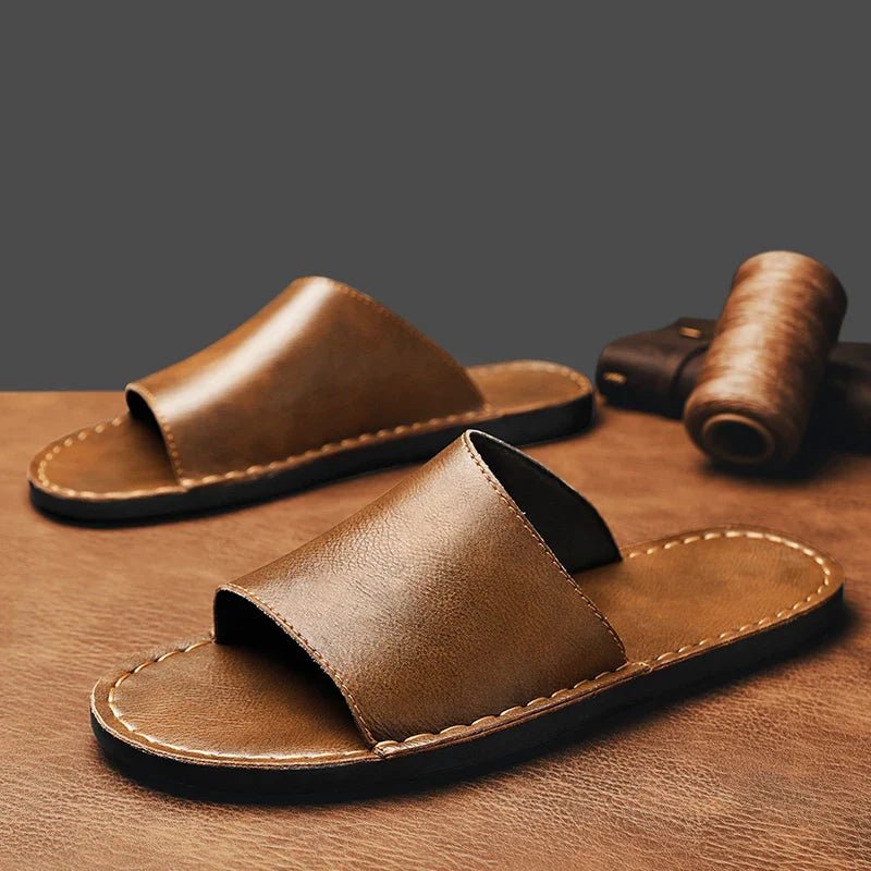 Men’s Open Toe Slip - On Sandals with Wide Strap Upper