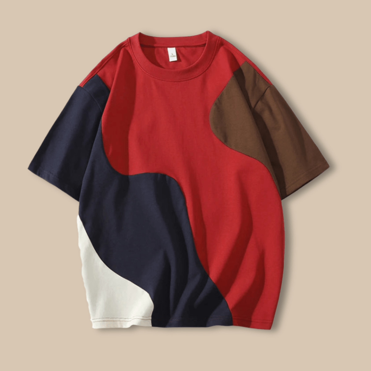 Men’s Oversized Color - Block T-Shirt with Abstract Panel Design